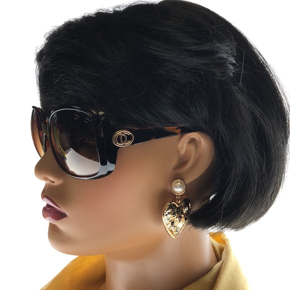 Oleg Cassini Big Round Tortoise Shell Frame Small Arm Unique Emblem Yellow Tint - Picture 5 of 7